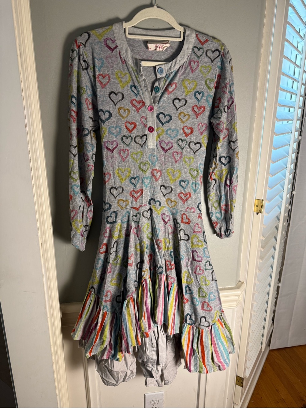 Paper Wings Girls Size 14 Heart Print Ruffle Hi Low Dress Boho Artsy